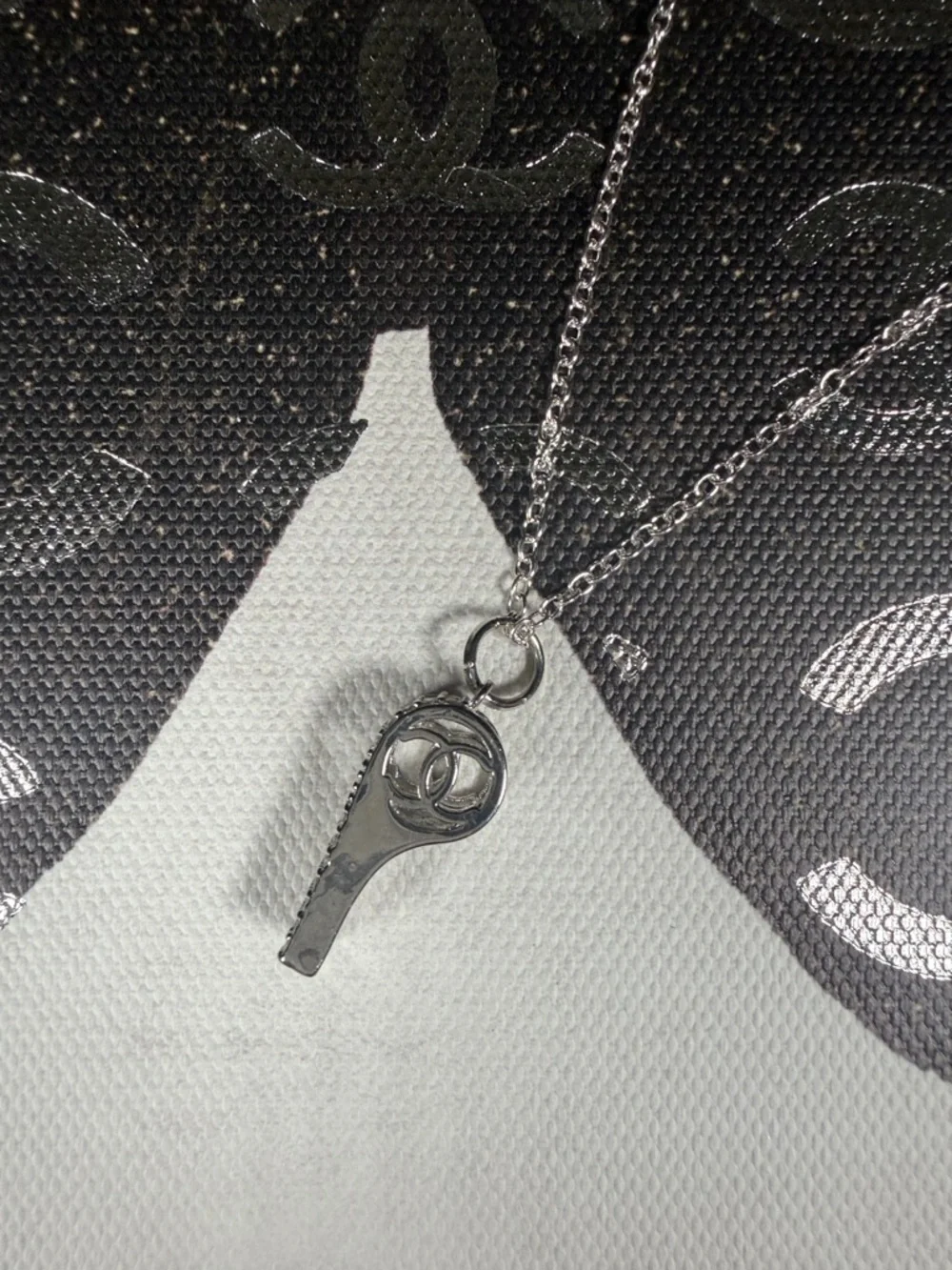 Super Unique Upcycled CC Whistle Rhinestone Charm on 18” 925 Chain - Picture 3 of 7